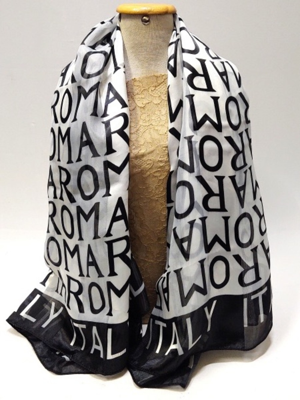 Italy Black & White Text-Print silk Scarf